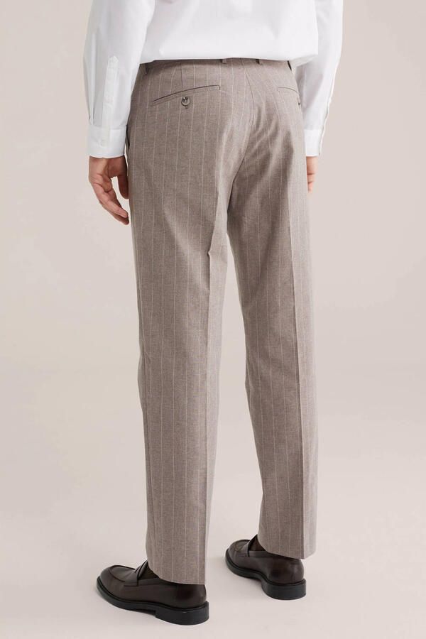 WE Fashion regular gestreepte pantalon met linnen taupe - Foto 2