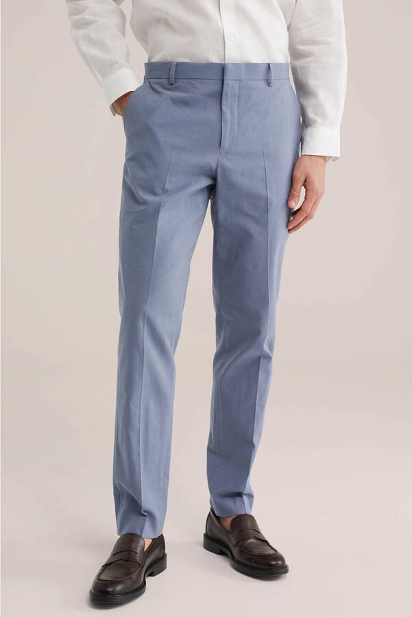 WE Fashion regular pantalon met linnen blauw