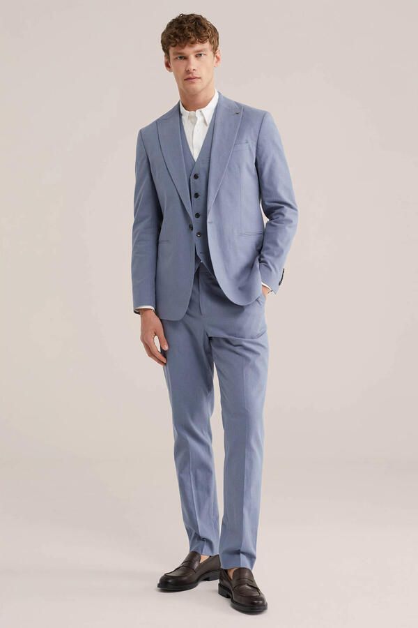 WE Fashion regular pantalon met linnen blauw - Foto 2