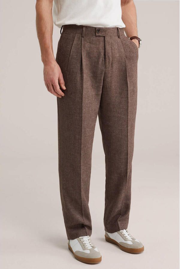 WE Fashion regular pantalon met linnen bruin