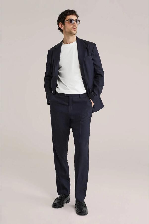 WE Fashion regular pantalon met linnen donkerblauw - Foto 3