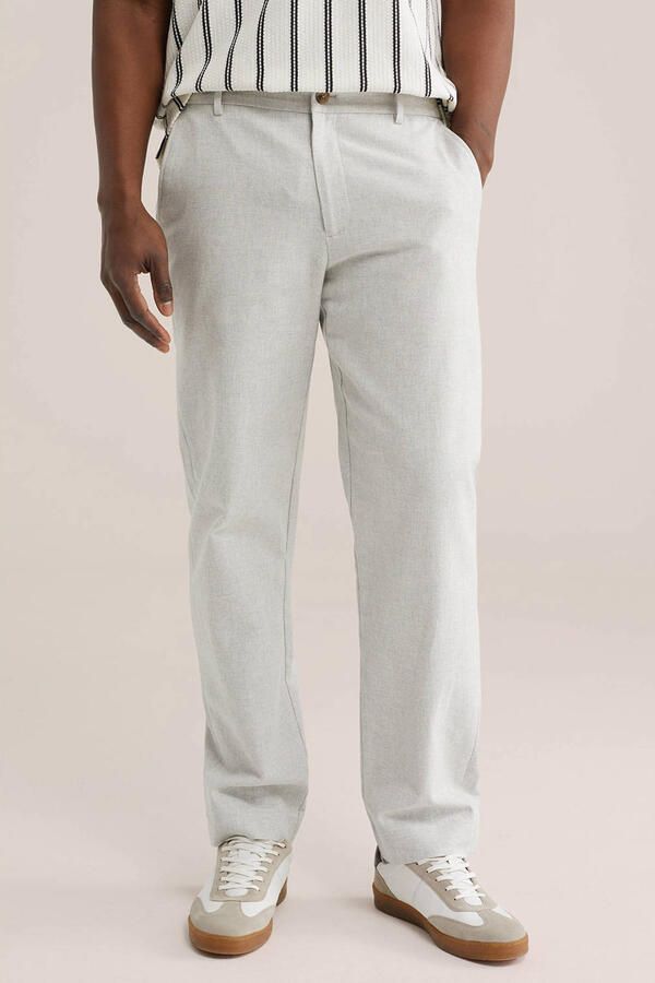 WE Fashion regular pantalon met linnen grijs