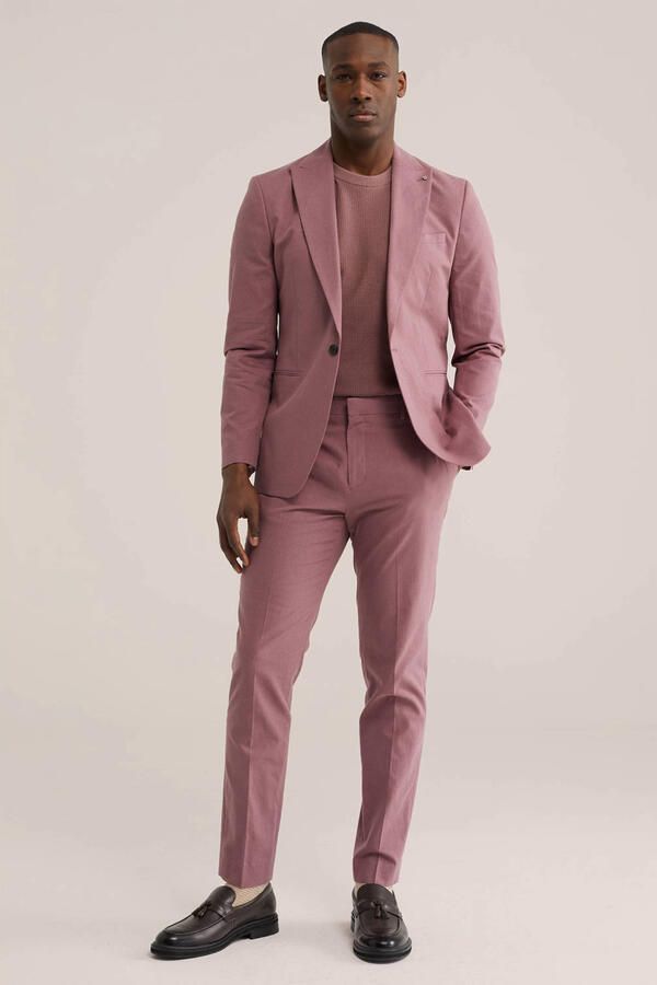 WE Fashion regular pantalon met linnen roze