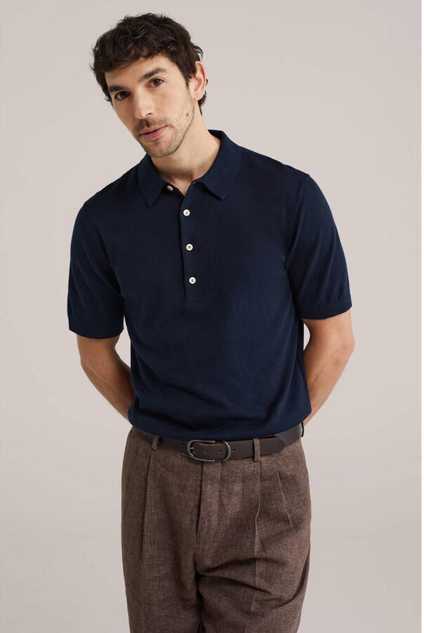 WE Fashion regular polo fijn gebreid donkerblauw