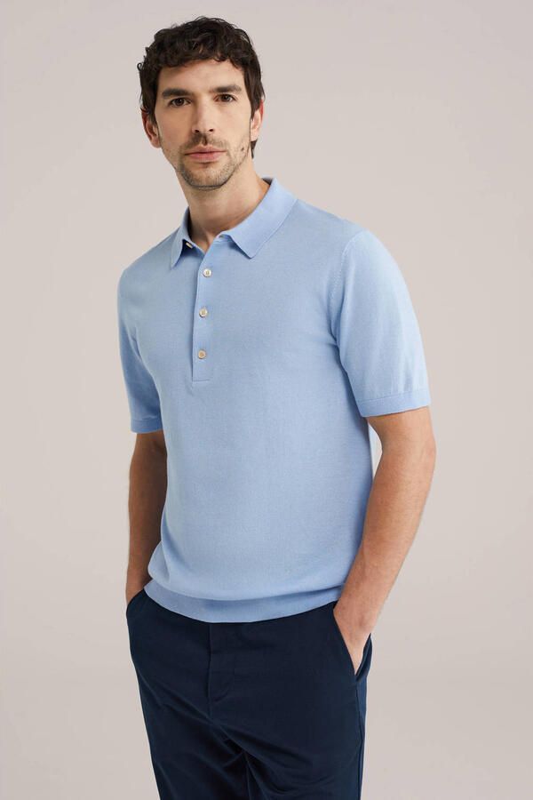 WE Fashion regular polo fijn gebreid lichtblauw