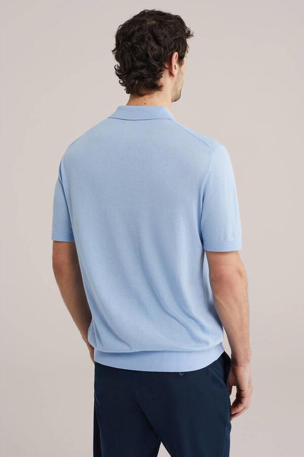 WE Fashion regular polo fijn gebreid lichtblauw - Foto 2