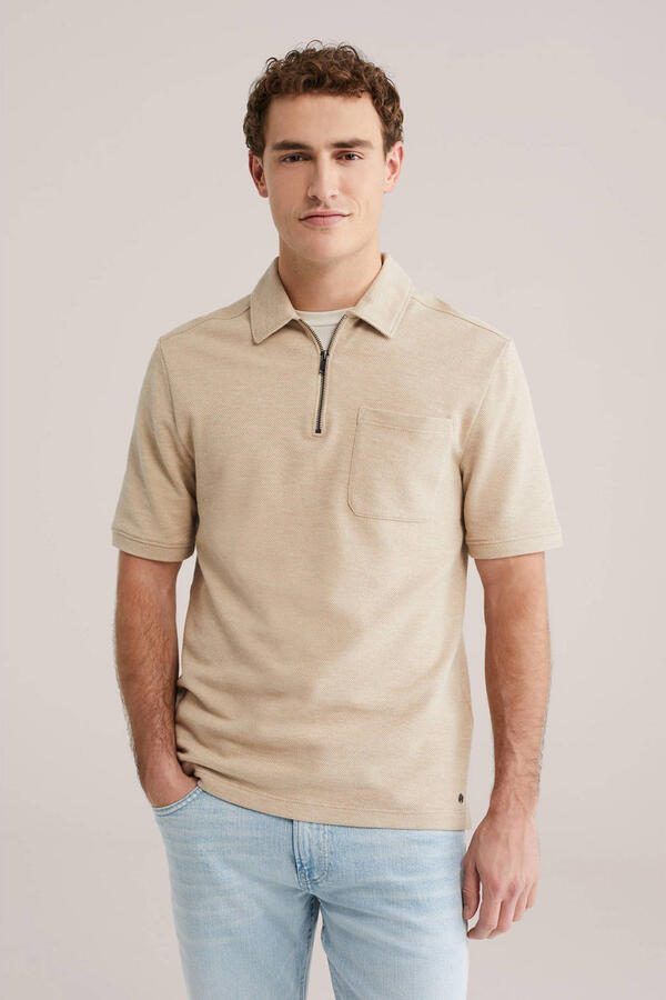 WE Fashion regular polo gebreid beige