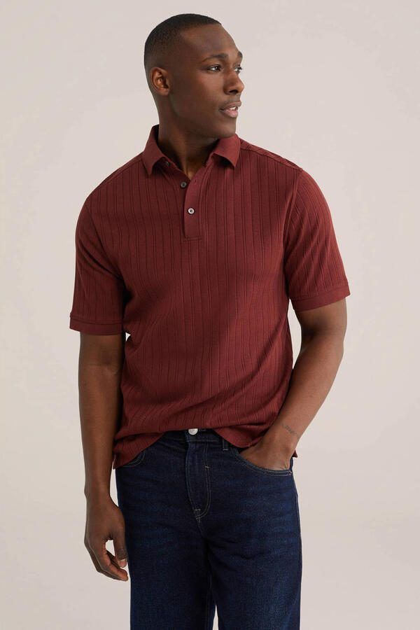 WE Fashion regular polo gebreid donkerrood