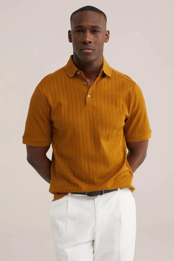 WE Fashion regular polo gebreid geel