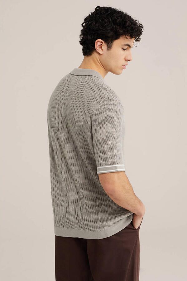 WE Fashion regular polo gebreid grijs - Foto 3