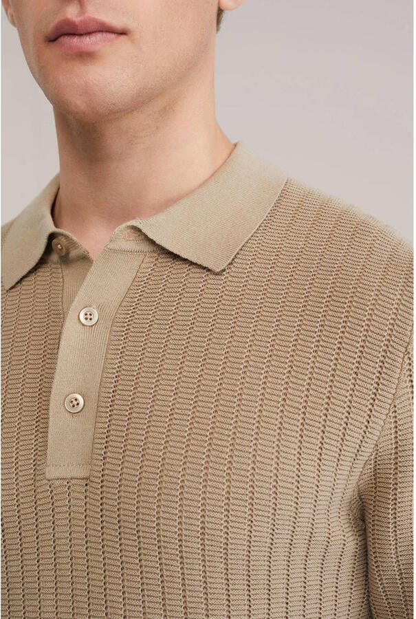 WE Fashion regular polo met ingebreid patroon beige - Foto 2