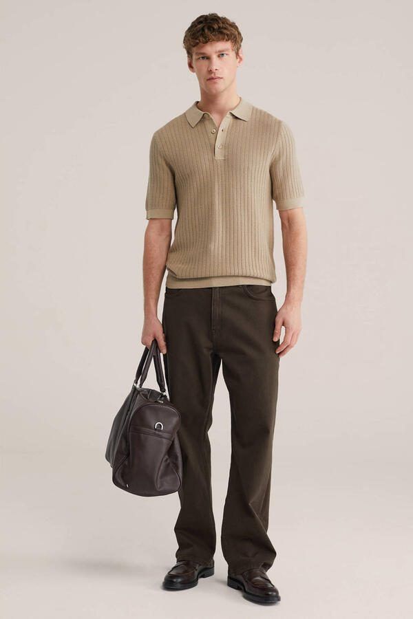WE Fashion regular polo met ingebreid patroon beige - Foto 3
