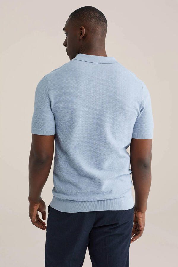 WE Fashion regular polo met ingebreid patroon blauw - Foto 2