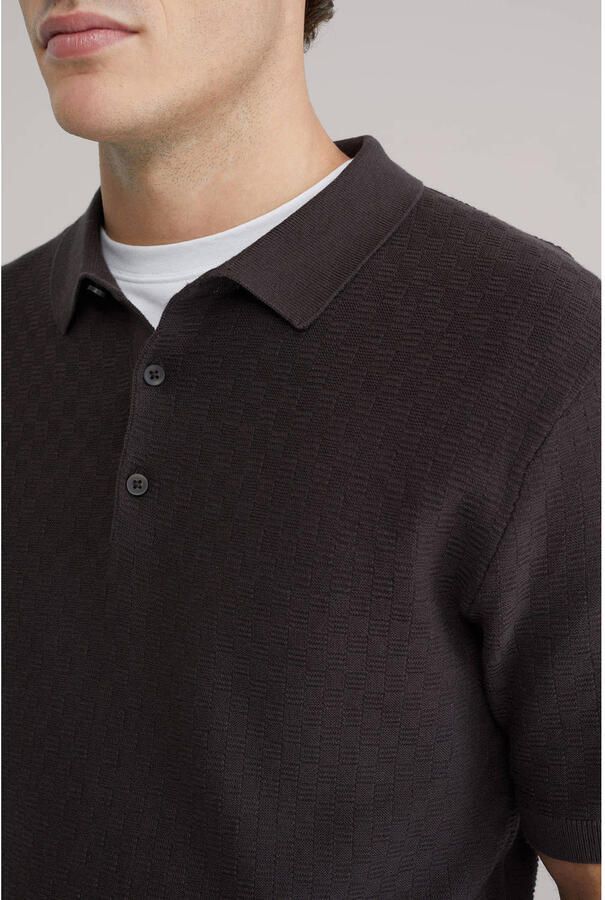 WE Fashion regular polo met ingebreid patroon bruin - Foto 2