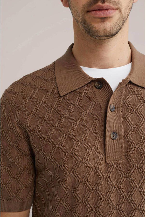 WE Fashion regular polo met ingebreid patroon bruin - Foto 2