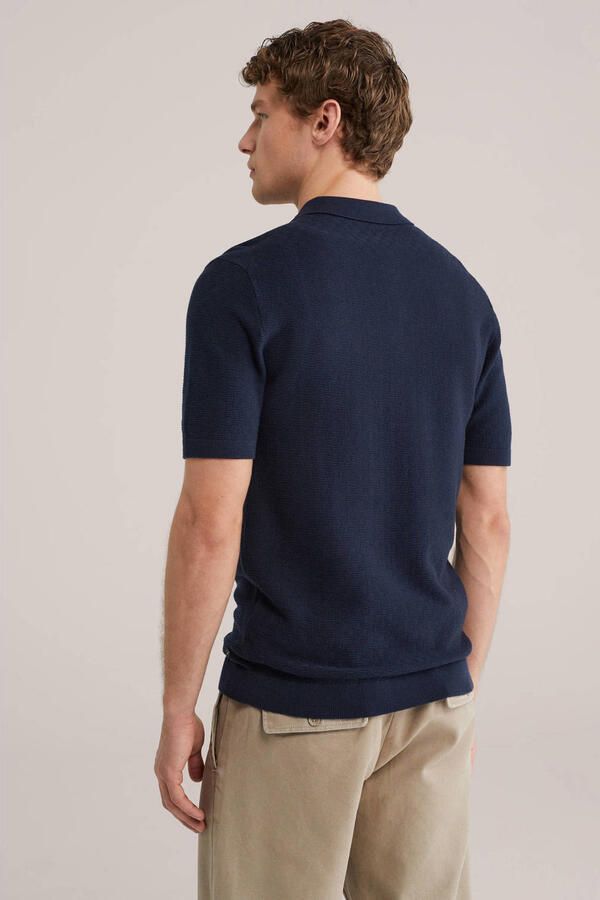 WE Fashion regular polo met ingebreid patroon donkerblauw - Foto 2