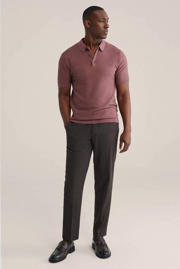 WE Fashion regular polo met ingebreid patroon donkerrood - Foto 2
