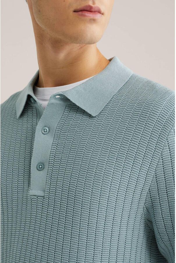 WE Fashion regular polo met ingebreid patroon grijsgroen - Foto 2