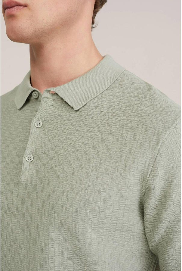 WE Fashion regular polo met ingebreid patroon groen - Foto 2