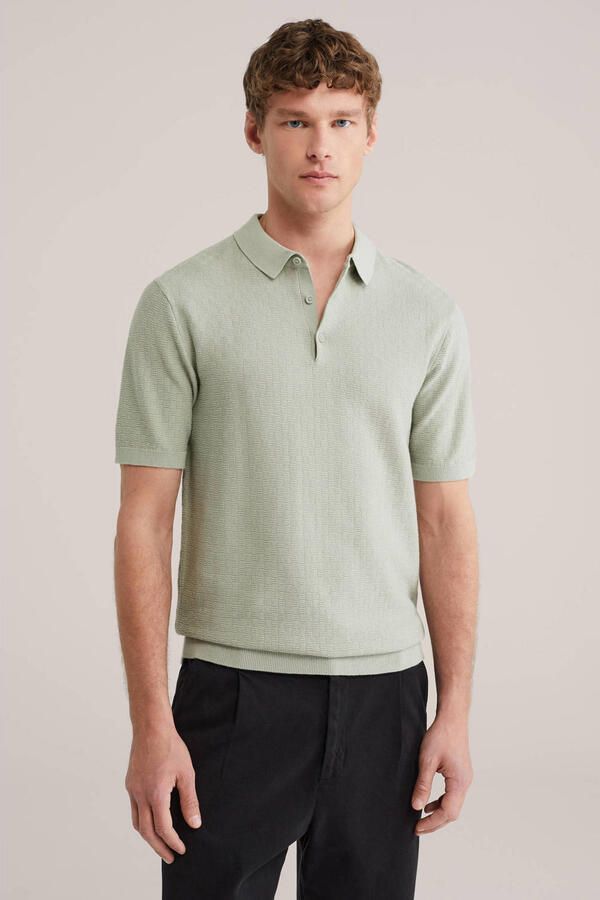 WE Fashion regular polo met ingebreid patroon groen