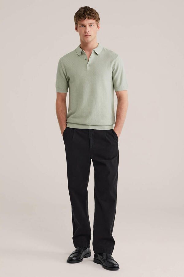 WE Fashion regular polo met ingebreid patroon groen - Foto 3