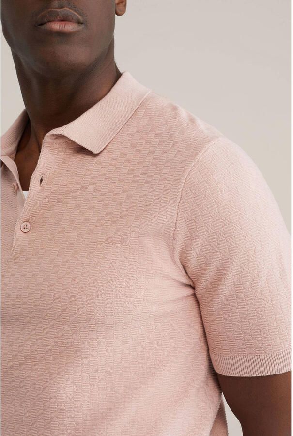WE Fashion regular polo met ingebreid patroon roze - Foto 2