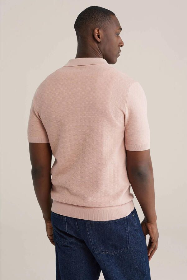 WE Fashion regular polo met ingebreid patroon roze - Foto 3