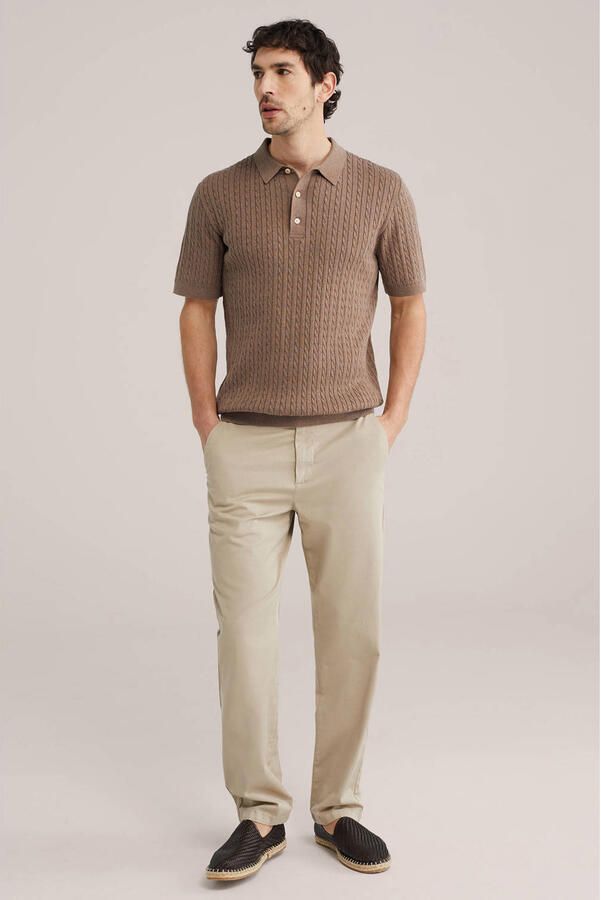 WE Fashion regular polo met kabels bruin - Foto 3