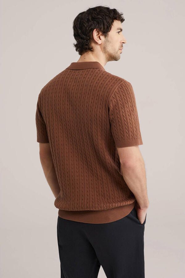 WE Fashion regular polo met kabels cognac - Foto 2
