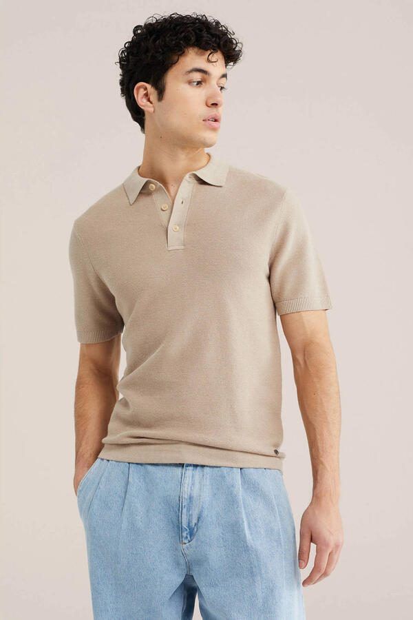 WE Fashion regular polo met linnen beige