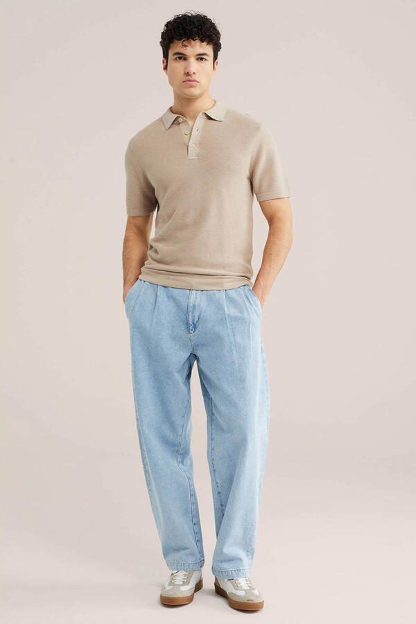 WE Fashion regular polo met linnen beige - Foto 2