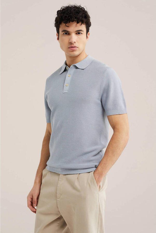 WE Fashion regular polo met linnen blauw