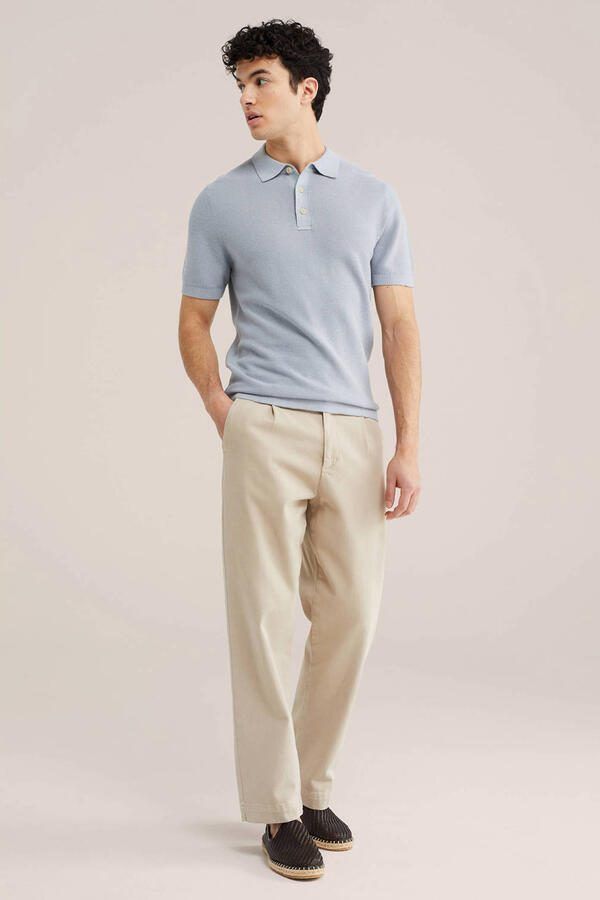 WE Fashion regular polo met linnen blauw - Foto 2