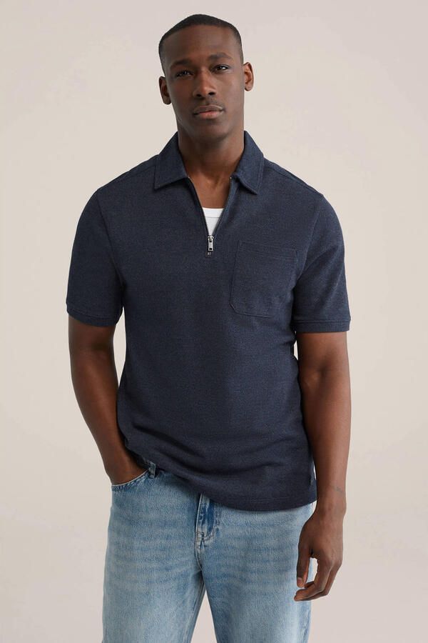 WE Fashion regular polo met textuur donkerblauw