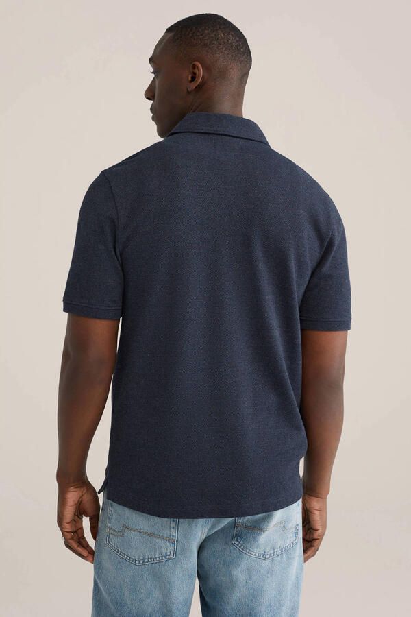 WE Fashion regular polo met textuur donkerblauw - Foto 2