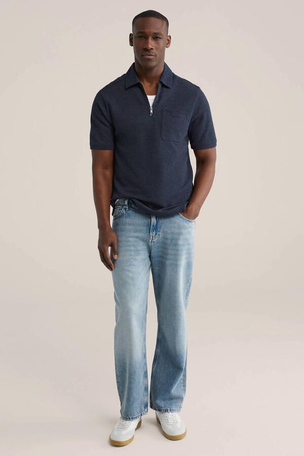 WE Fashion regular polo met textuur donkerblauw - Foto 3