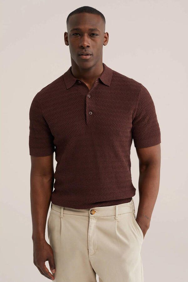 WE Fashion regular polo met textuur donkerrood