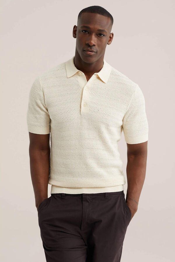WE Fashion regular polo met textuur ecru