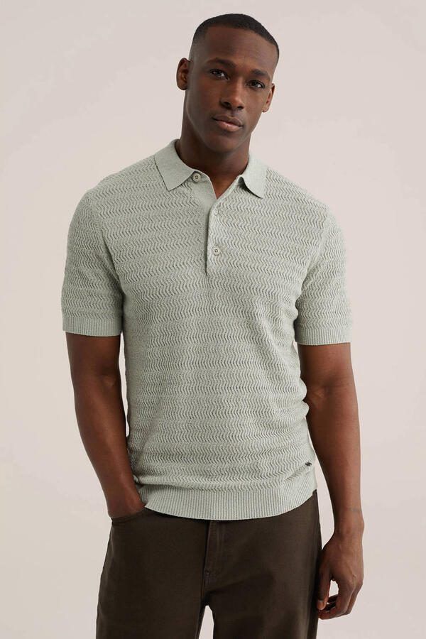 WE Fashion regular polo met textuur lichtgroen