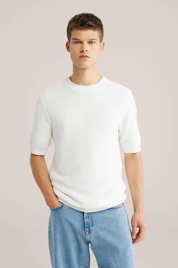 WE Fashion regular T-shirt fijn gebreid wit
