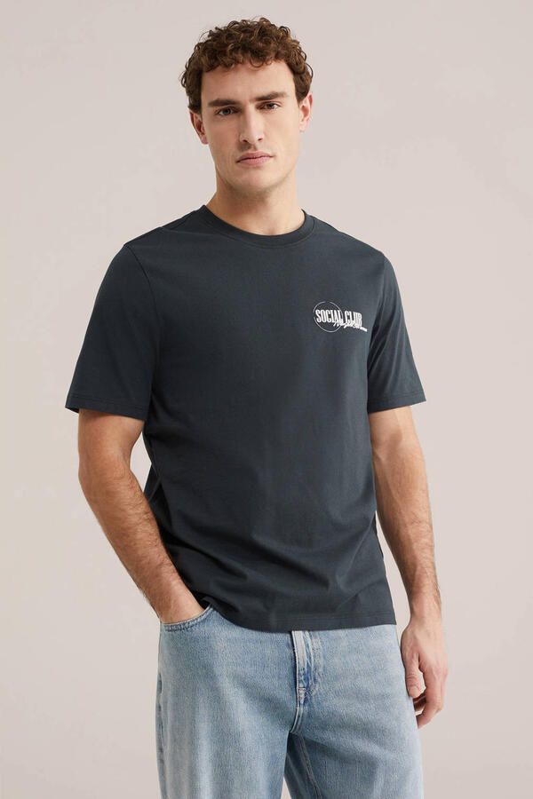 WE Fashion regular T-shirt met backprint donkergroen