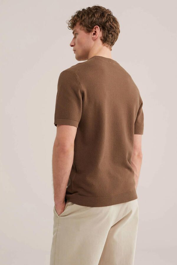 WE Fashion regular T-shirt met ingebreid patroon bruin - Foto 2