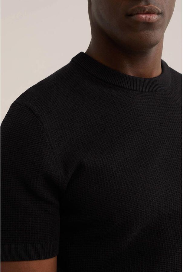WE Fashion regular T-shirt met ingebreid patroon zwart - Foto 2