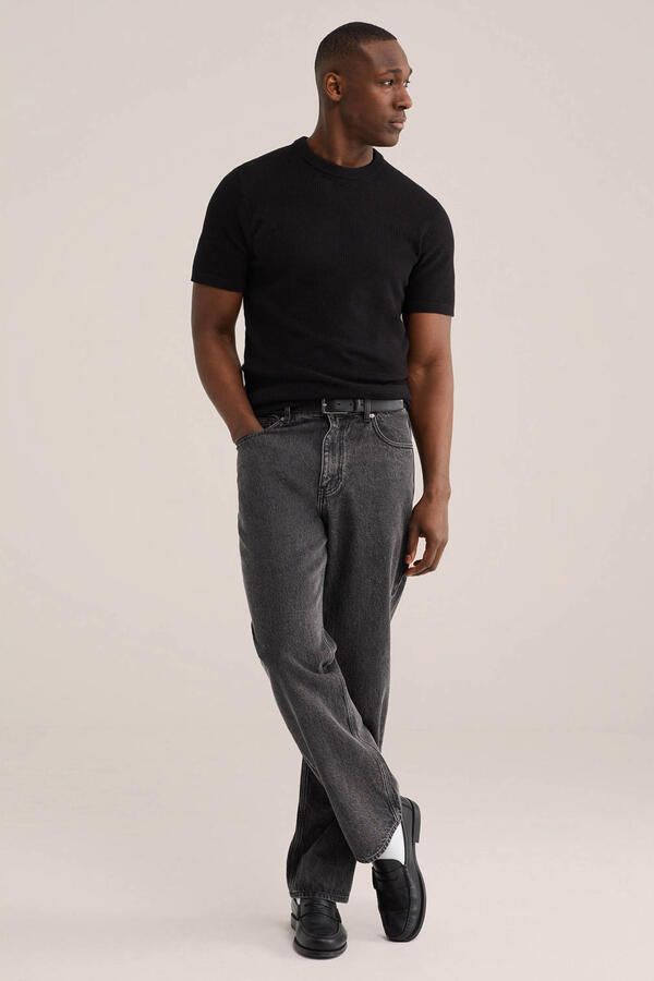 WE Fashion regular T-shirt met ingebreid patroon zwart - Foto 3