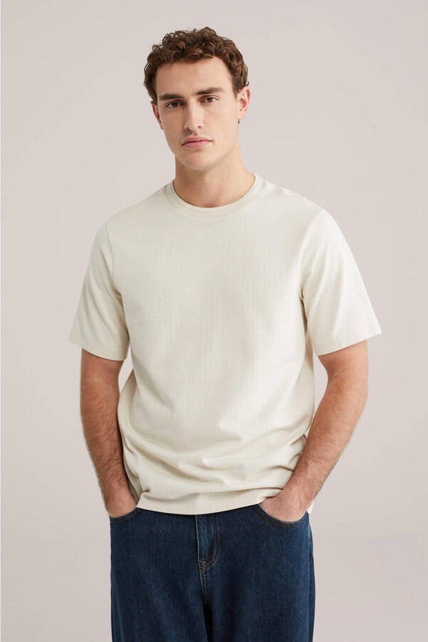 WE Fashion regular T-shirt met textuur beige
