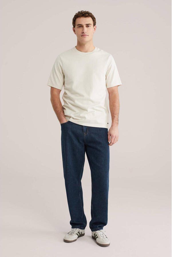 WE Fashion regular T-shirt met textuur beige - Foto 3