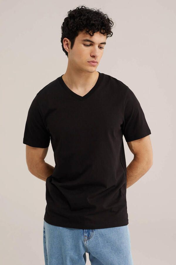 WE Fashion regular T-shirt zwart (set van 3)