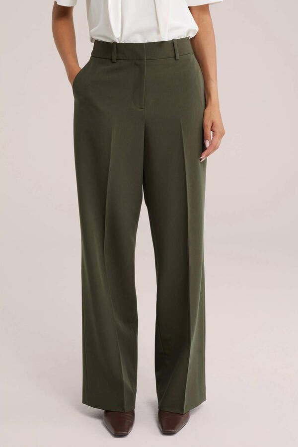 WE Fashion regular waist loose fit pantalon donkergroen