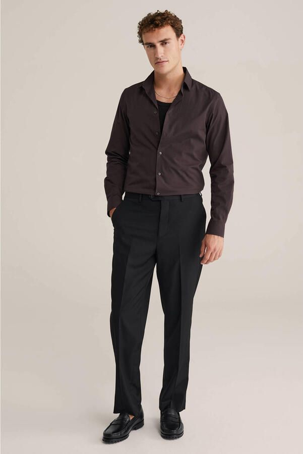 WE Fashion regular zakelijk overhemd donkerbruin - Foto 3