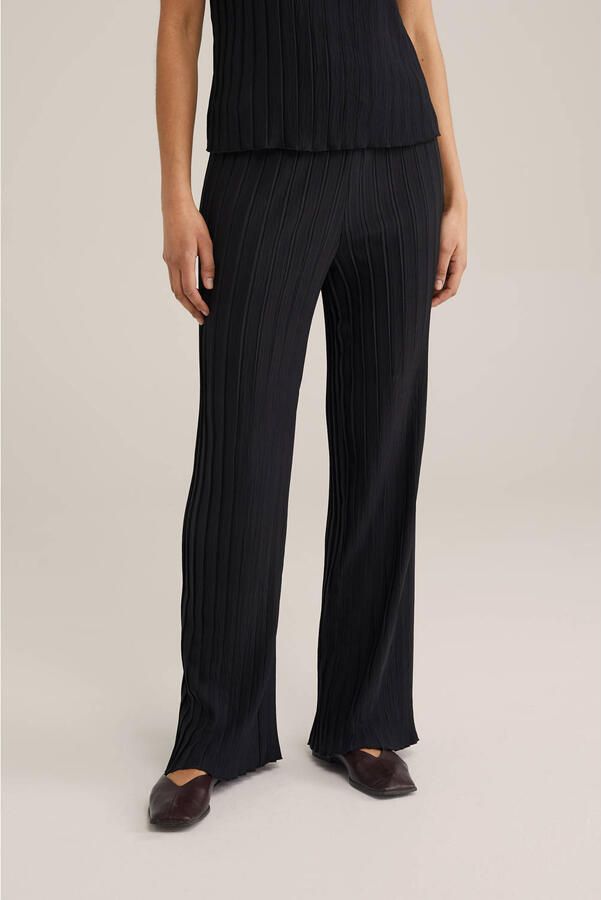 WE Fashion regular waist casual broek zwart gebreid